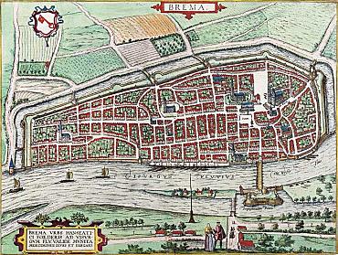 Abbildung: Bremen um 1590. Stadtansicht von Braun und Hogenberg
