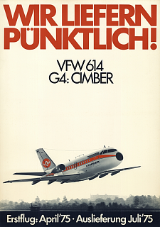 Die Abbildung zeigt ein von 1975 zur bevorstehenden Auslieferung des Flugzeugs VFW614. Es wurde entworfen vom Atelier Haase & Knels.