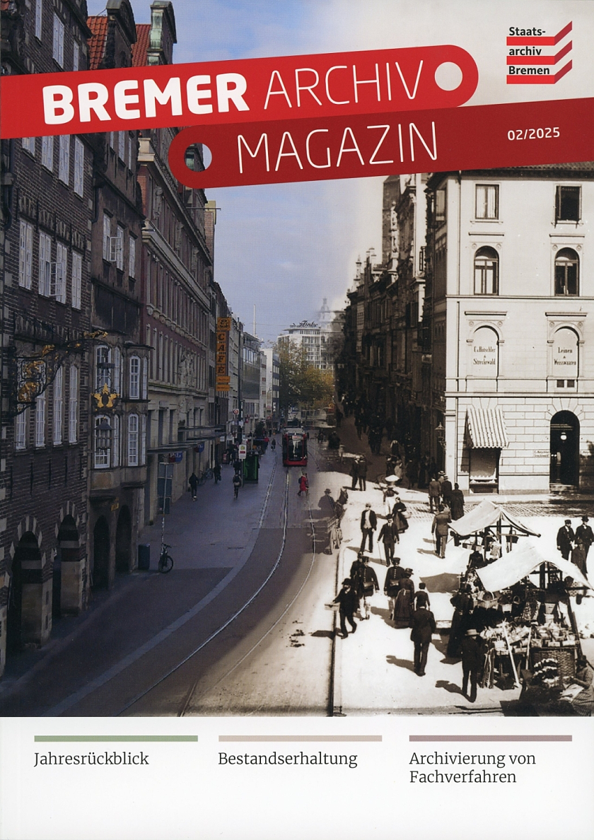 Die Abbildung zeigt das Cover der Ausgabe des Bremer Archivmagazins 2025.
