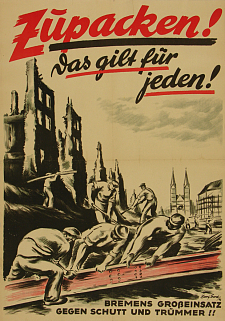 Ein Aufruf zum Wiederaufbau Bremens - Plakat von 1946.
