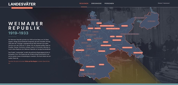 Die Abbildung zeigt eine Beispielseite des Medientisches aus der Ausstellung Landesväter der Weimarer Republik. Die Abbildung zeigt eine Beispielseite des Medientisches aus der Ausstellung Landesväter der Weimarer Republik.