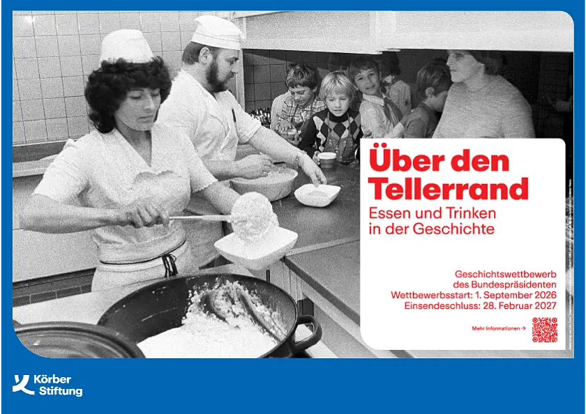 Die Abbildung zeigt das Plakat zum Geschichtswettbewerb des Bundespräsidenten 2026-2027.