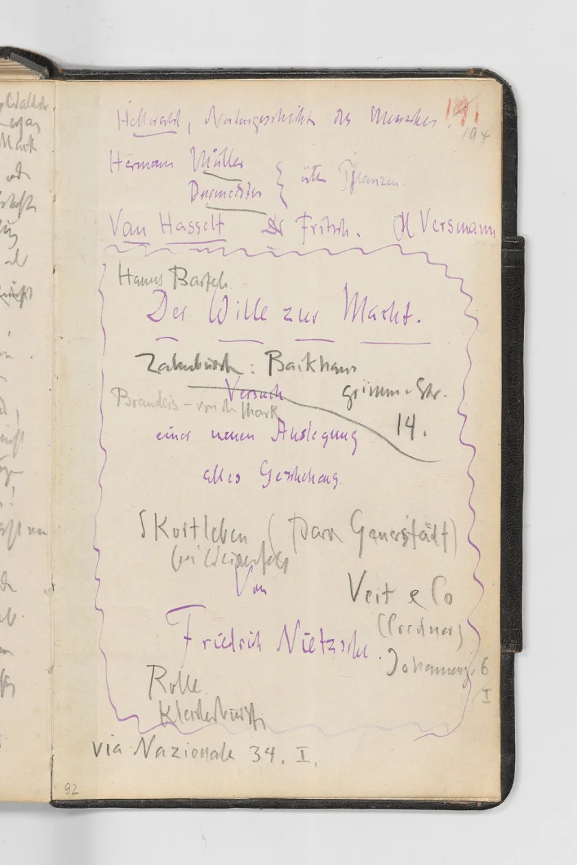 Seite mit handschriftlichen Anmerkungen aus dem Notizbuch von Friedrich Nietzsche. (c) Klassik Stiftung Weimar