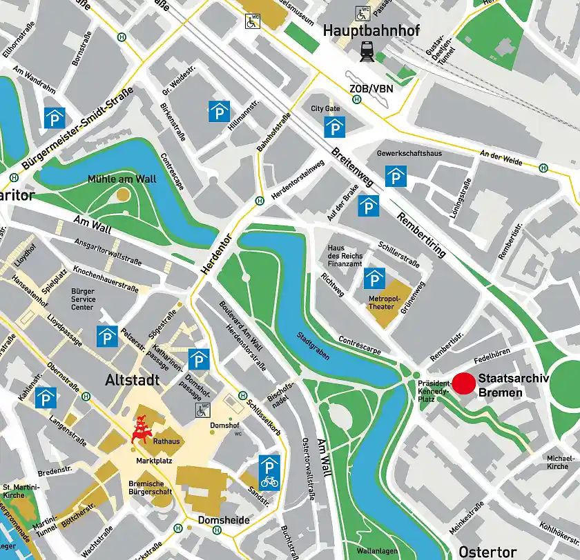 Orientierungsplan der Stadt Bremen mit dem Standort Staatsarchiv Bremen