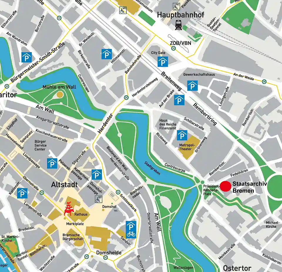 Orientierungsplan der Stadt Bremen mit dem Standort Staatsarchiv Bremen