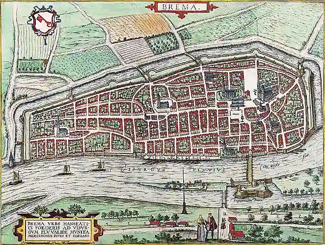 Abbildung: Bremen um 1590. Stadtansicht von Braun und Hogenberg