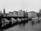 Große Weserbrücke, Blick vom Stadtwerder auf St.-Martini-Kirche, Packhäuser, von Kapffsche Villa, St.-Petri-Dom, 1885