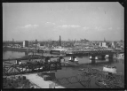Eisenbahnbrücke, Bailey-Brücke, Bau Stephanibrücke, hinten Bunker Muggenburg, Hafen, Juli/August 1947