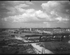 Eisenbahnbrücke, Bailey-Brücke, Bau Stephanibrücke, hinten Bunker Muggenburg, Hafen, Juli/August 1947