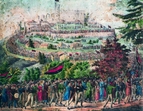 Der Zug zum Hambacher Fest am 27. Mai 1832. Das Hambacher Schloss ist ein Symbol der deutschen und europäischen Demokratie- und Freiheitsgeschichte. 
˜ Bildnachweis: Historisches Museum der Pfalz, Speyer / Peter Haag-Kirchner, HMP Speyer, CC BY-NC-SA