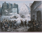 Angriff auf die Barrikade an der Allerheiligenstraße in Frankfurt/Main durch das Königlich-preußische 38. Infanterieregiment, 18. September 1848. 
˜ Bildnachweis: Bildarchiv Foto Marburg