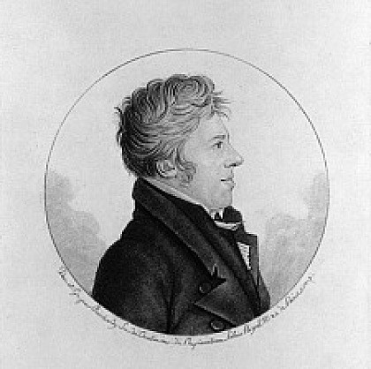 Porträt von Bürgermeister Johann Smidt, geboren 1774, gestorben 1857, Zeichnung im Profil in einem Kreis. Sein Nachlass wird im Staatsarchiv Bremen verwahrt.